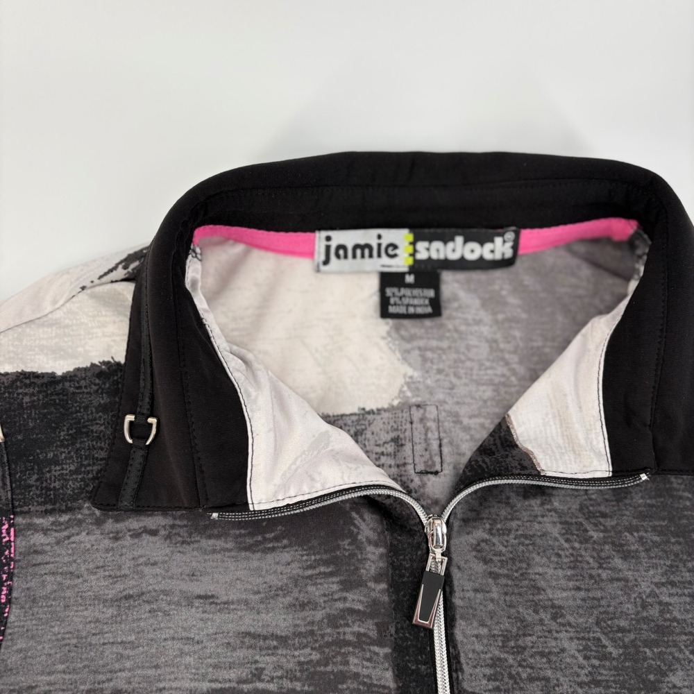 Jamie Sadock Womens Abstract Print Quarter Zip Sleeveless Golf Top Grey Pink M